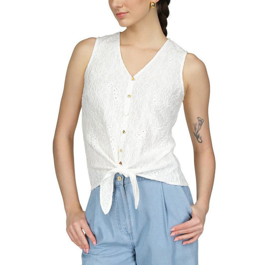 Petite Button-Front Tie-Hem Tank Top