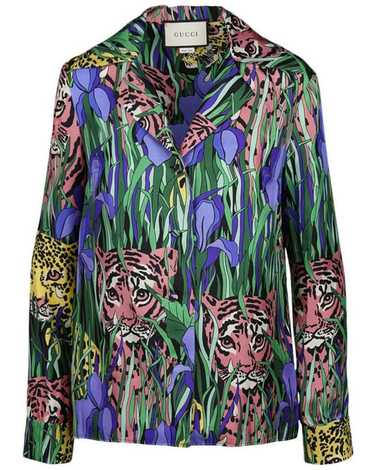 Gucci Feline Garden Silk Top