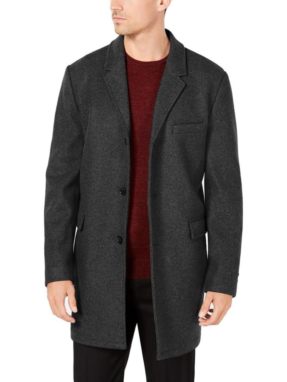 Ghent Mens Wool Blend Slim Fit Overcoat