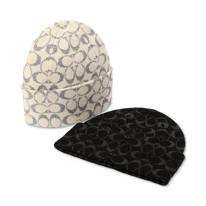 Women's Cuffed Metallic Jacquard Logo Beanie