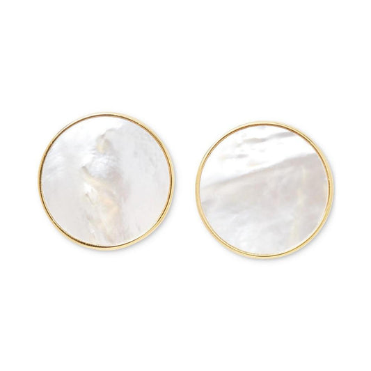 Gold-Tone Mother-of-Pearl Disc Statement Stud Earrings