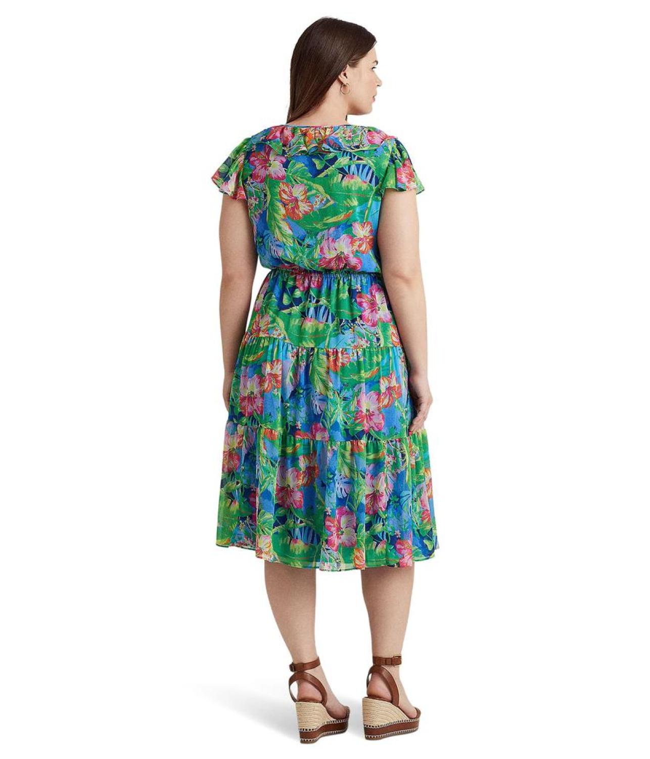 Plus Size Floral Crinkle Georgette Tiered Dress