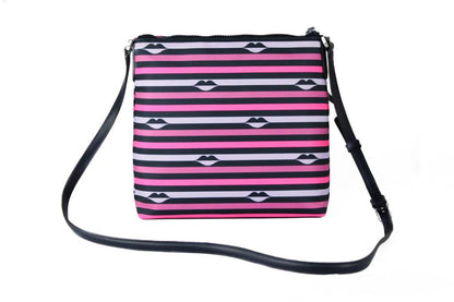 Kate Spade Jae Nylon Leather Flat pink Striped multi Crossbody HandBag Women's Purse