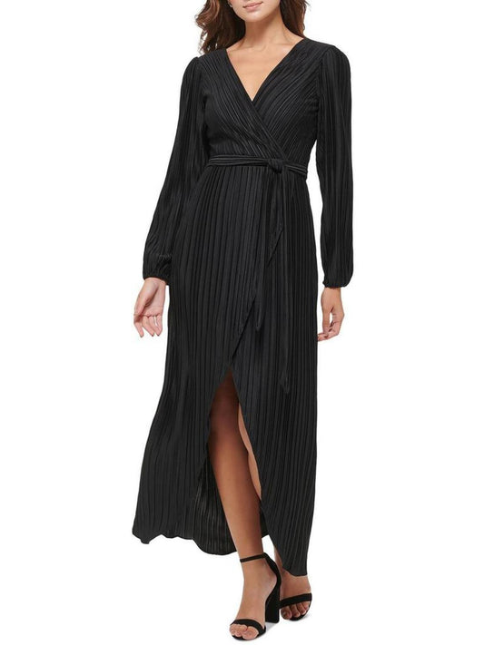 Womens Pleated Surplice Neckline Evening Dress