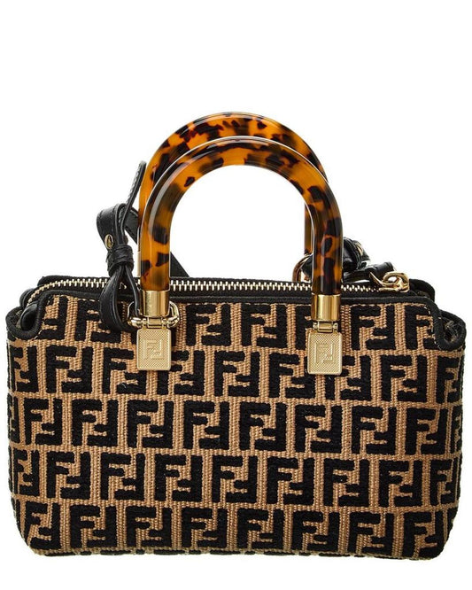 FENDI By The Way Mini Raffia & Leather Shoulder Bag