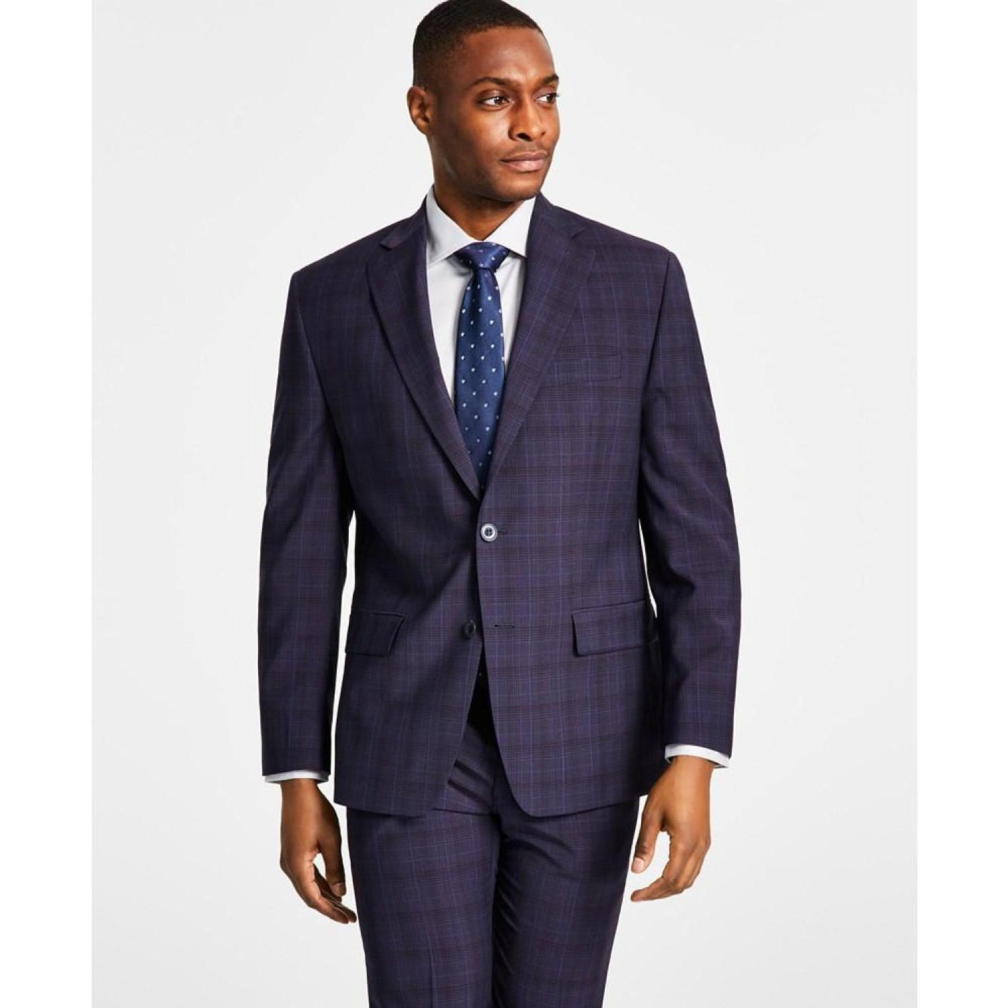 Men's Classic Fit Wool-Blend Plaid Suit Jacket