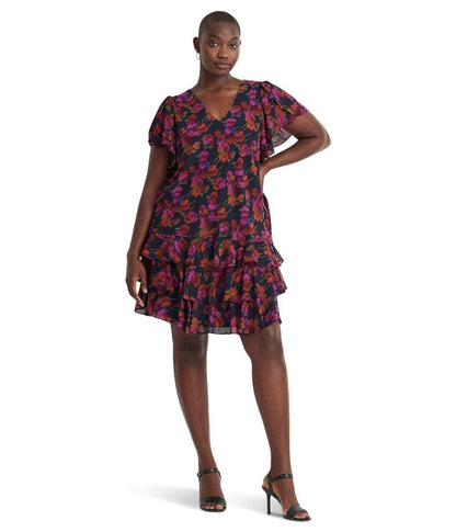 Plus Size Floral Georgette Drop-Waist Dress