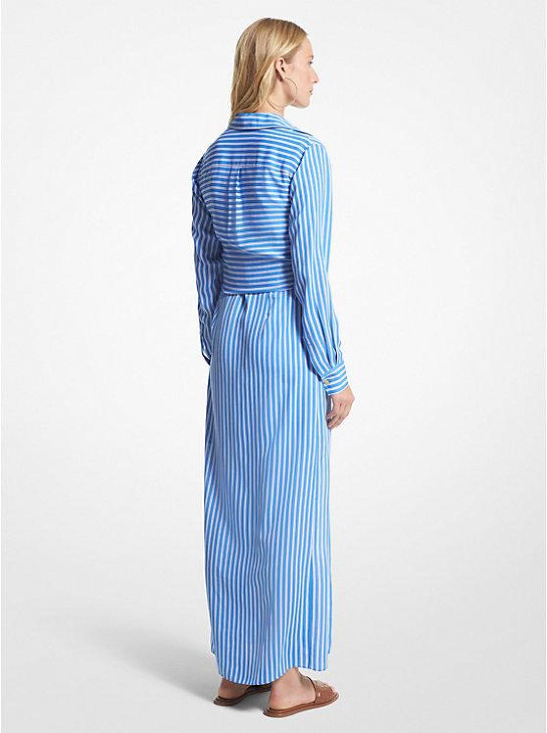 Striped Georgette Tie-Front Shirtdress