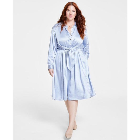 MICHAEL Plus Size Twist-Front Collared Shirt Dress