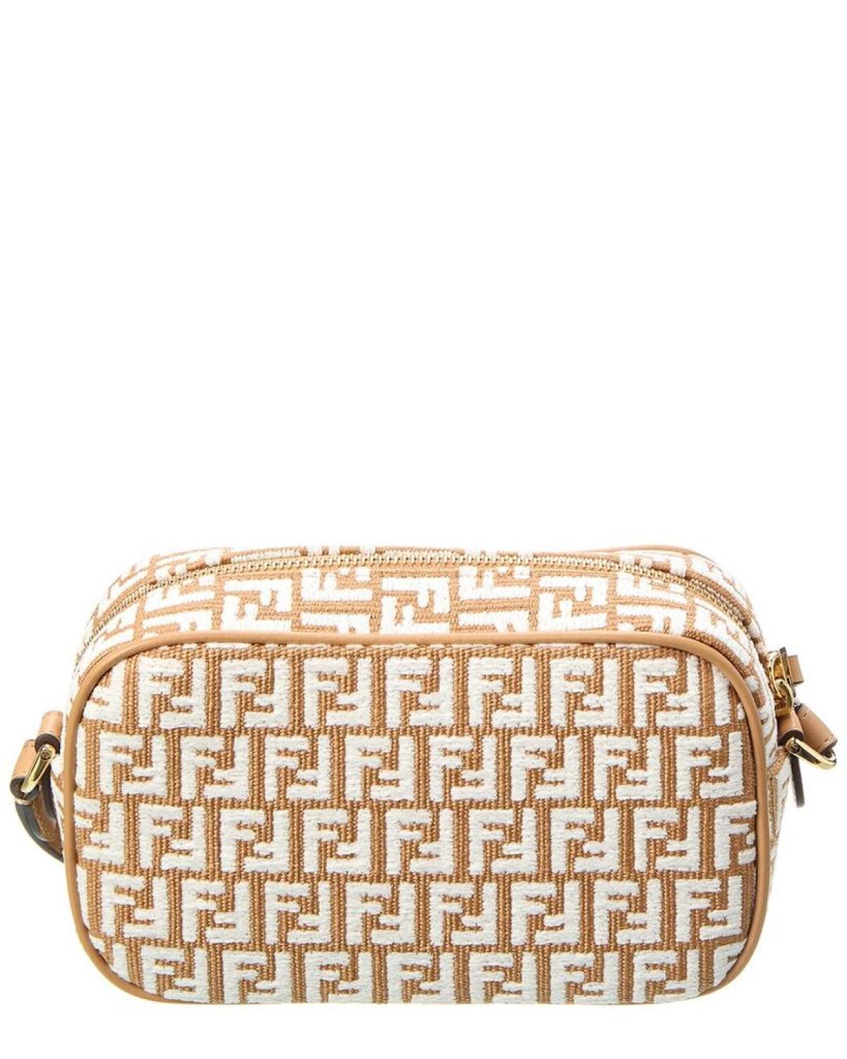 FENDI FF Mini Raffia & Leather Camera Bag