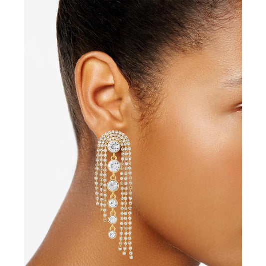 Crystal & Rhinestone Chain Fringe Statement Earrings