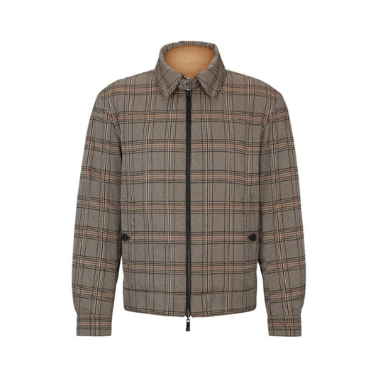 Water-repellent reversible blouson-style jacket with check pattern