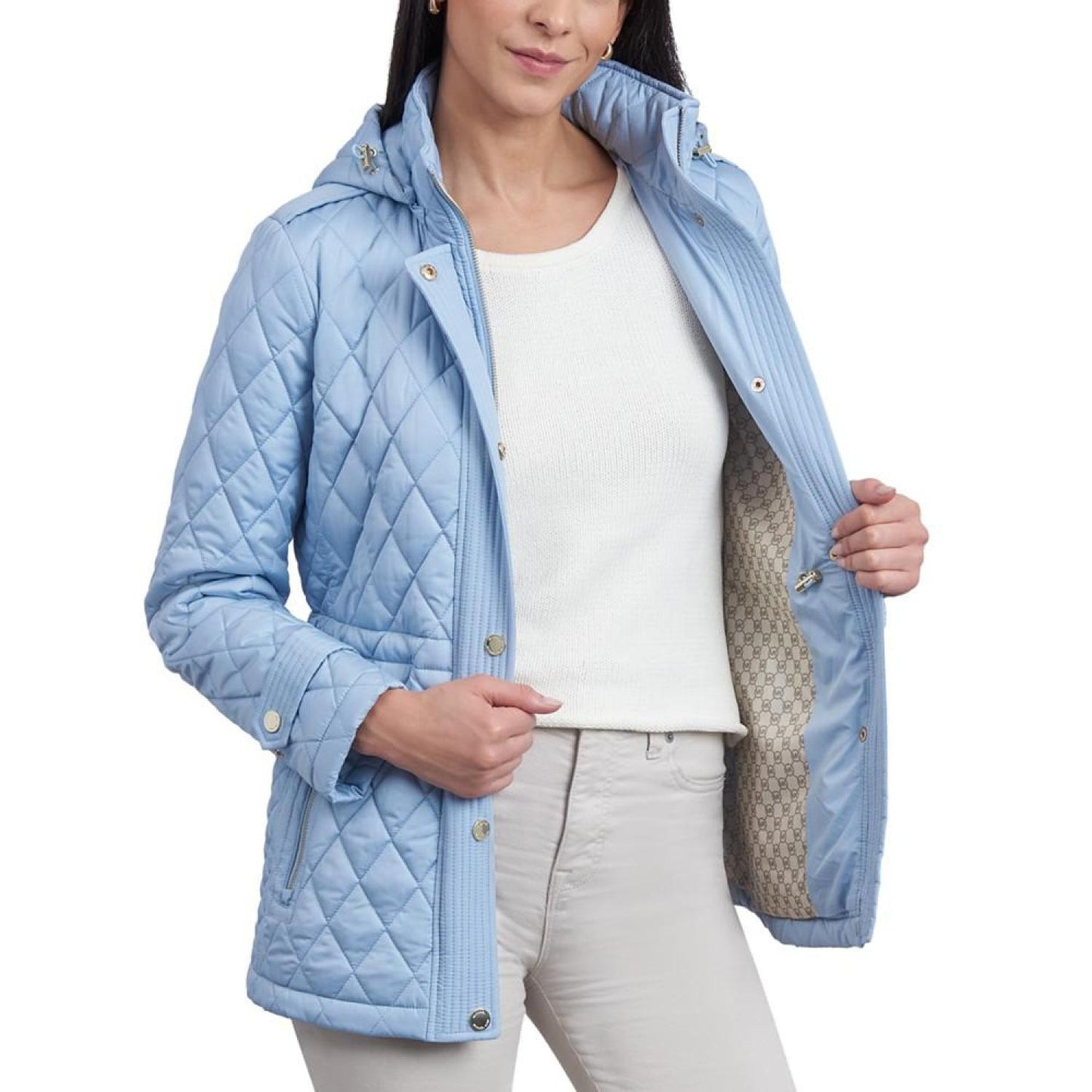 Women's Petite Quilted Hooded Anorak Coat