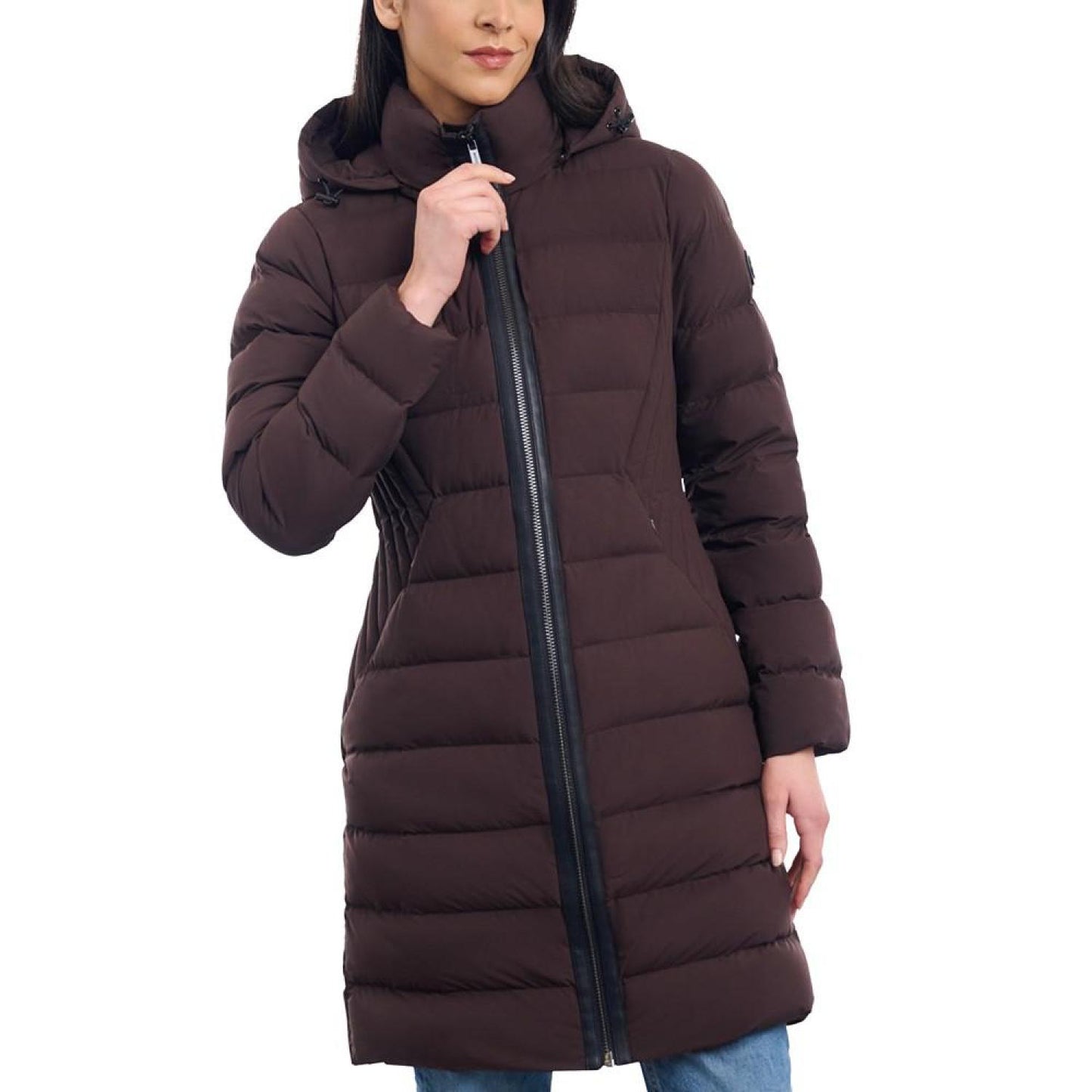 Women's Hooded Faux-Leather-Trim Puffer Coat