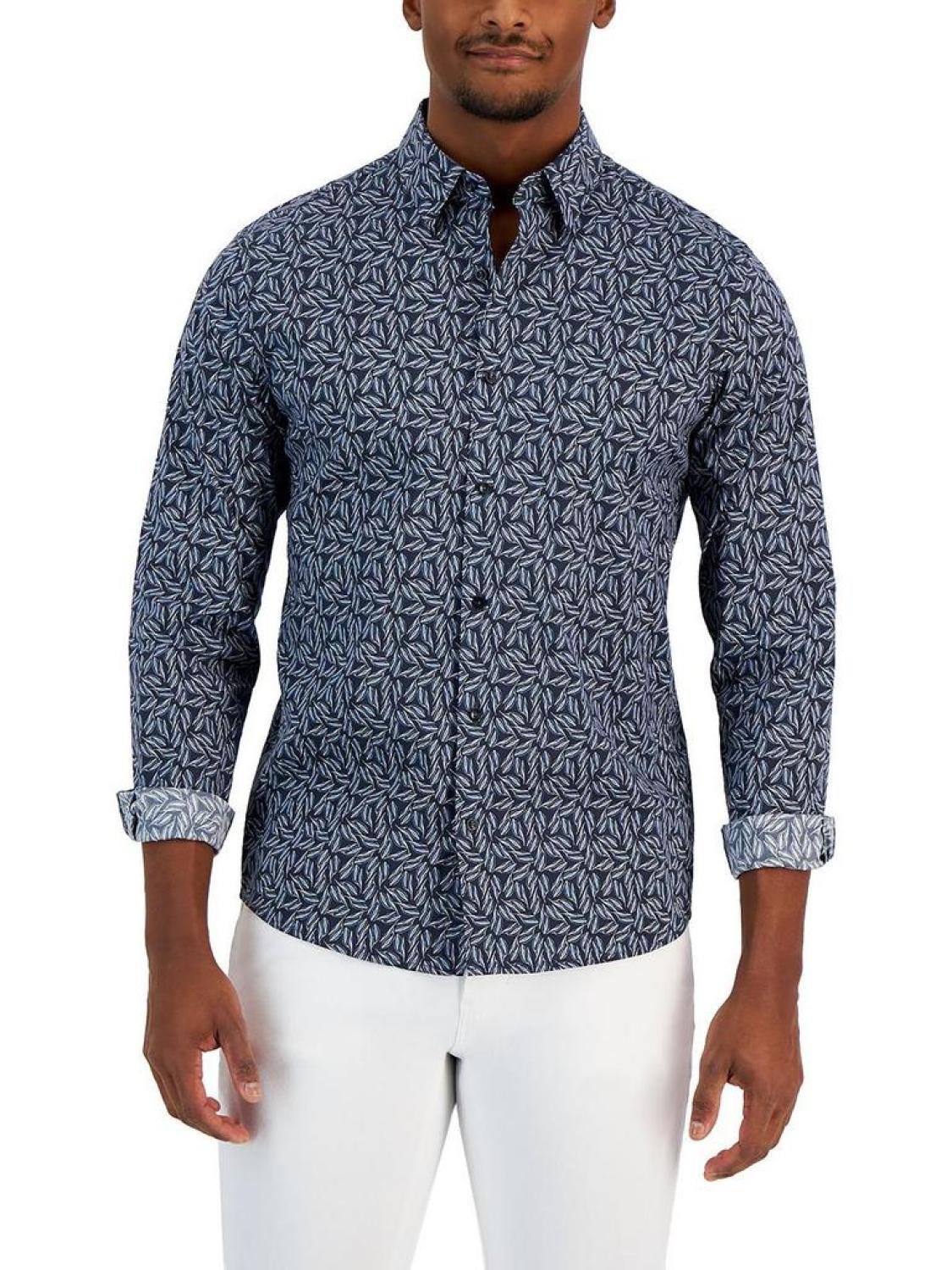 Mens Slim Fit Printed Button-Down Shirt