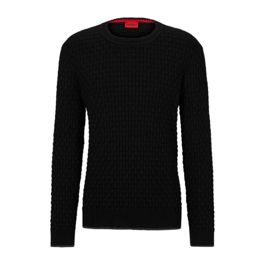 Crew-neck sweater in cotton with woven structure