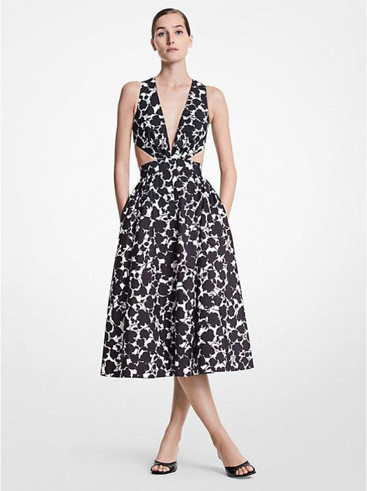 Floral Cotton and Silk Faille Cutout Dress