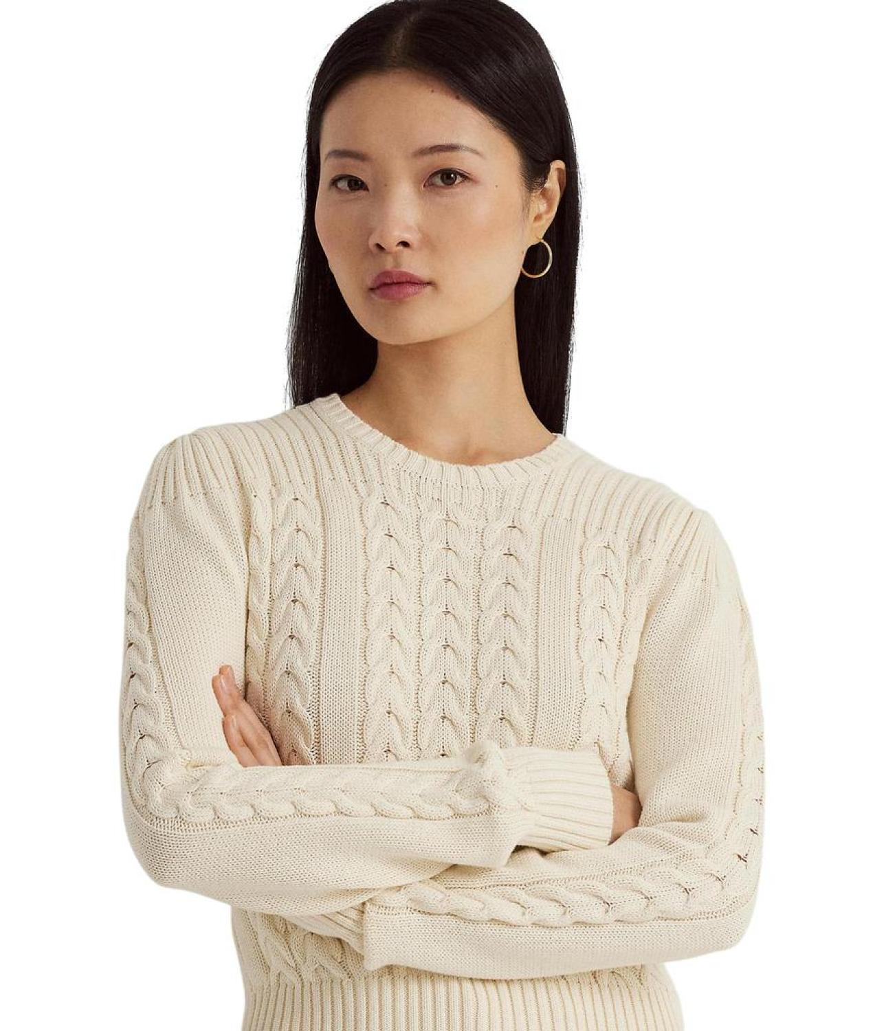 Cable-Knit Puff-Sleeve Sweater