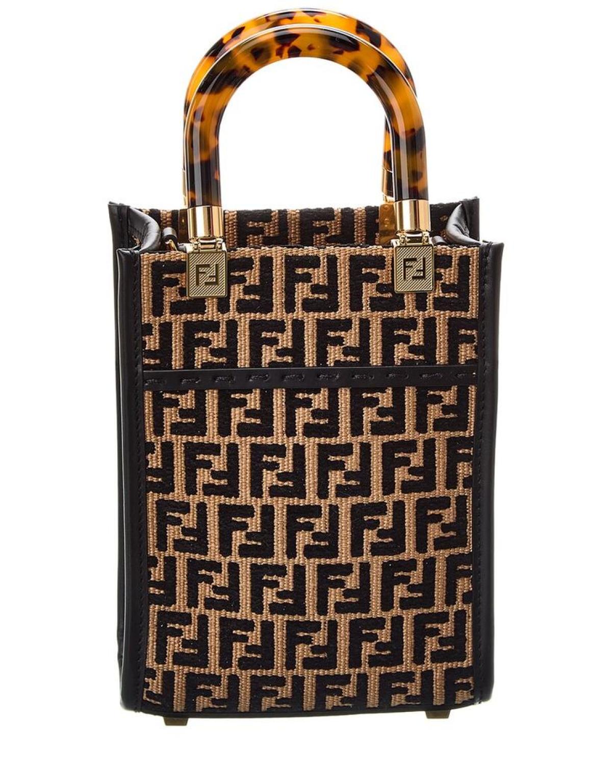 FENDI Sunshine Mini Raffia & Leather Tote