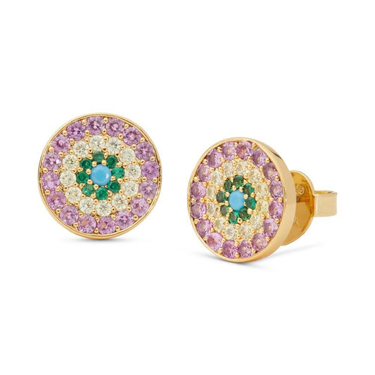 Gold-Tone Pavé Multicolor Evil Eye Stud Earrings