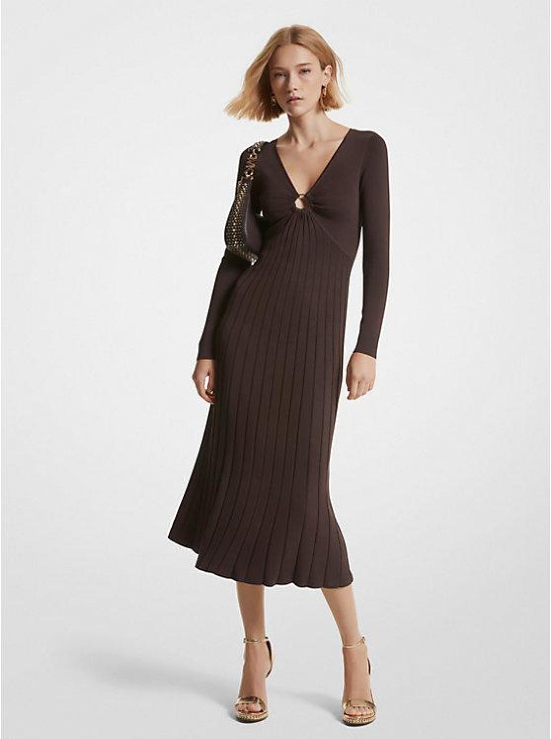 Ribbed Stretch Knit Ring Midi Dress