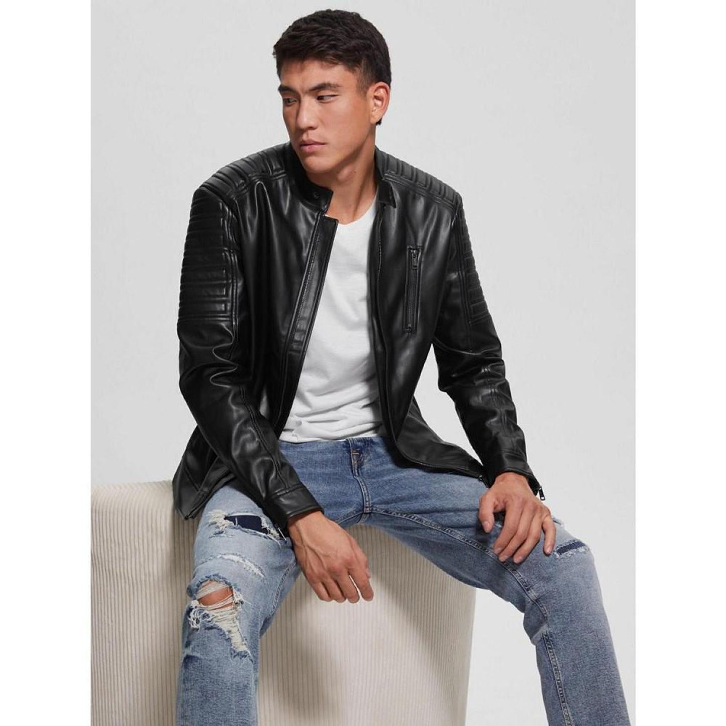 Men's Faux-Leather Biker Jacket