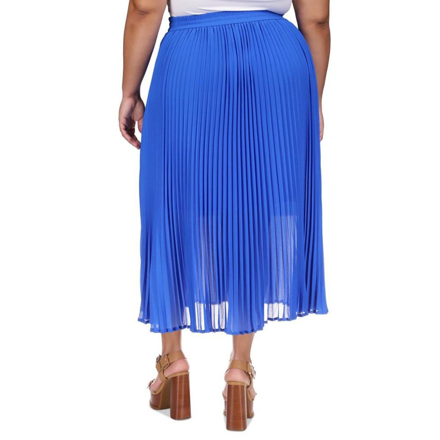 Plus Size Pull-On Pleated Midi Skirt