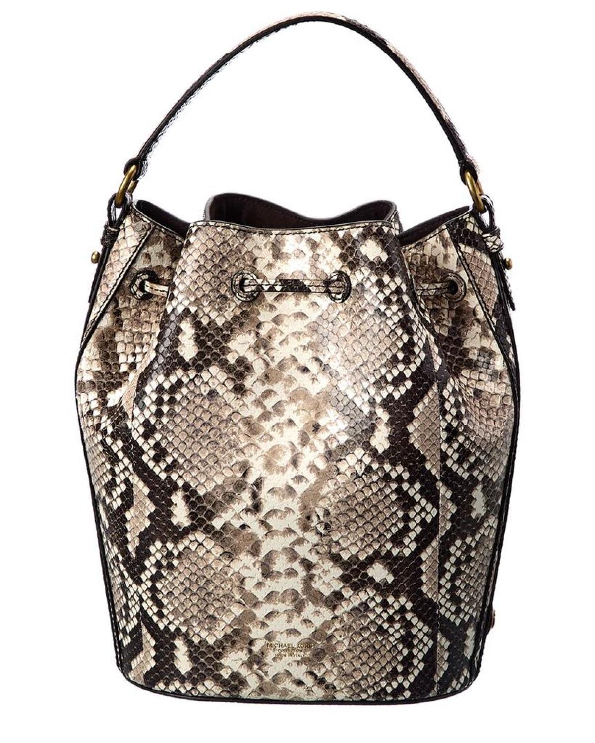 Michael Kors Collection Snake-Embossed Leather Bucket Bag