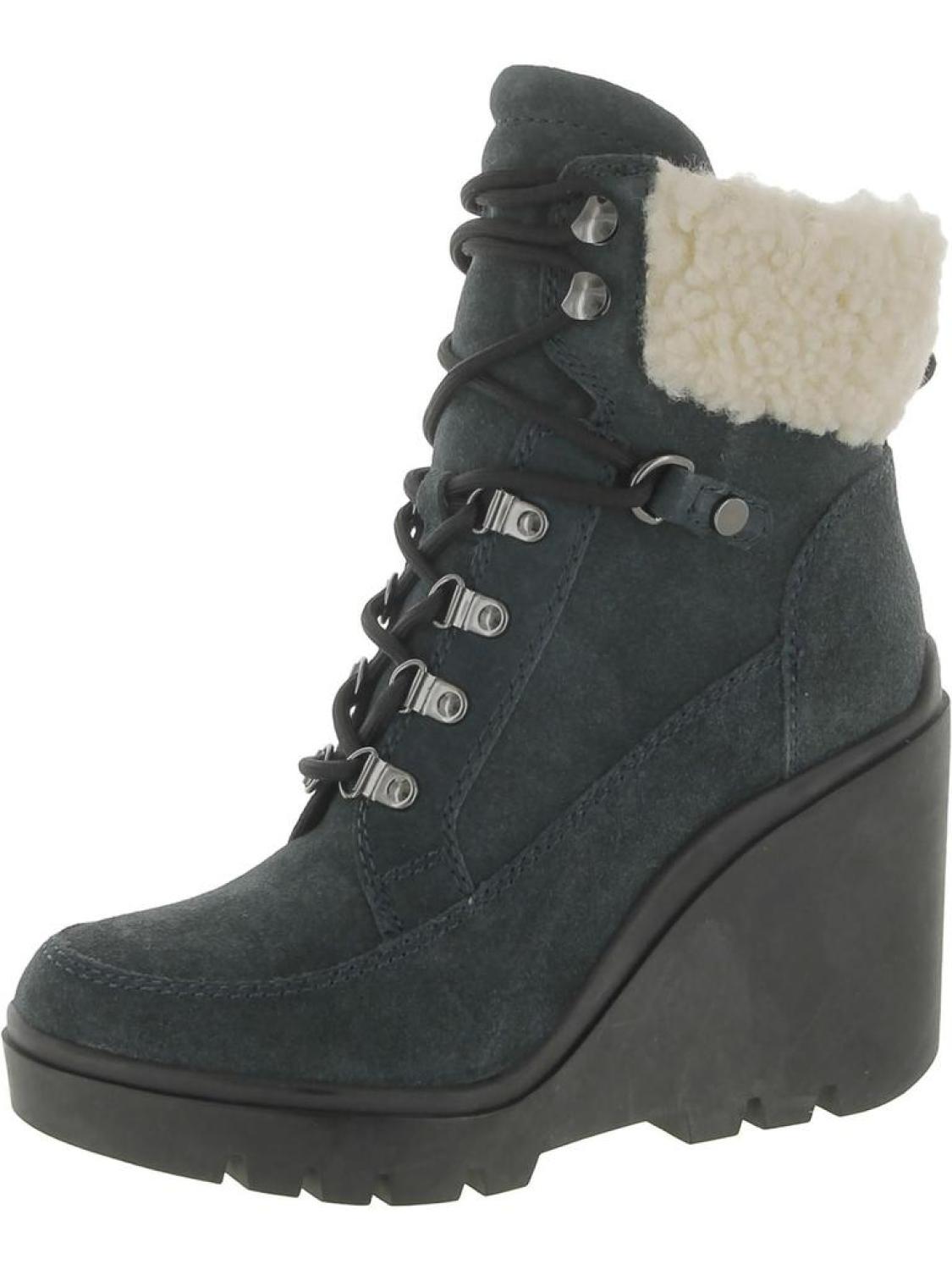 Taanya Womens Suede Faux Fur Wedge Boots