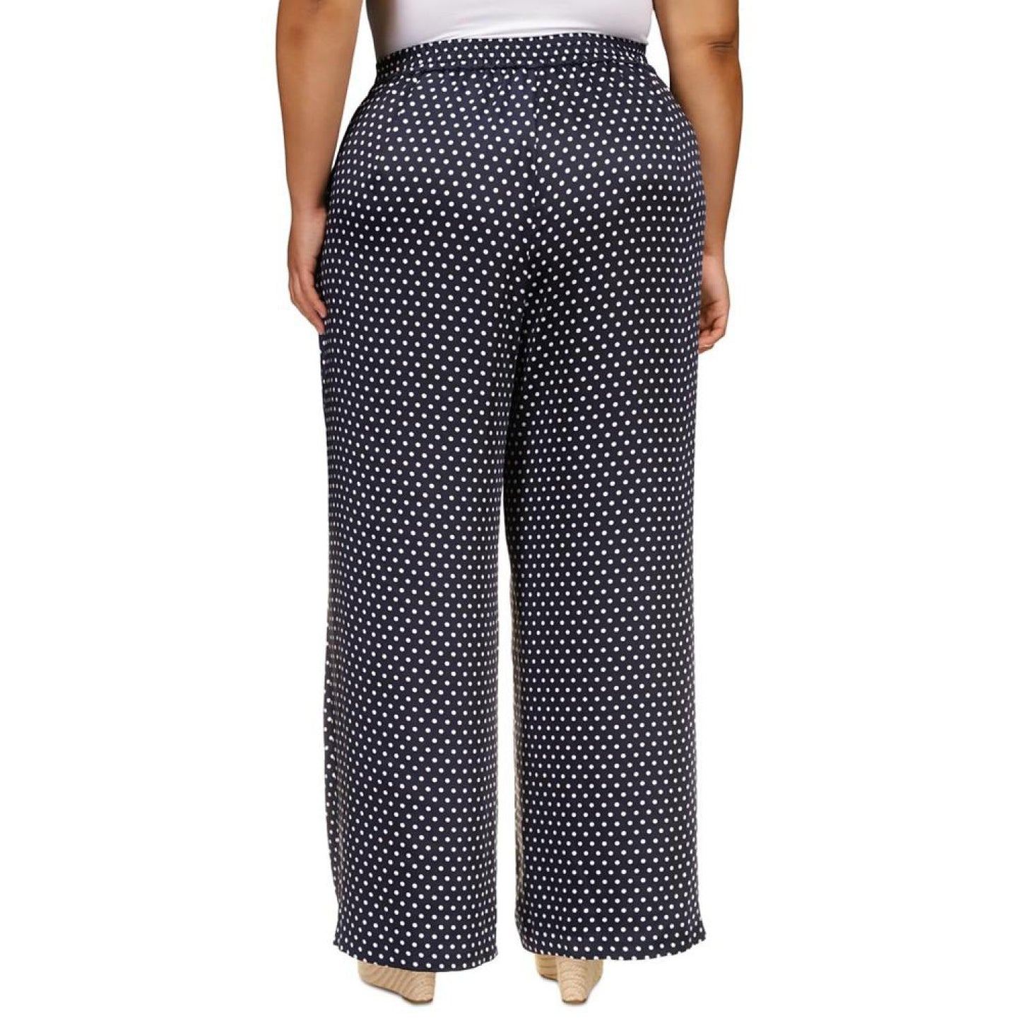 Plus Size Dot-Print Pleat-Front Wide-Leg Satin Pants