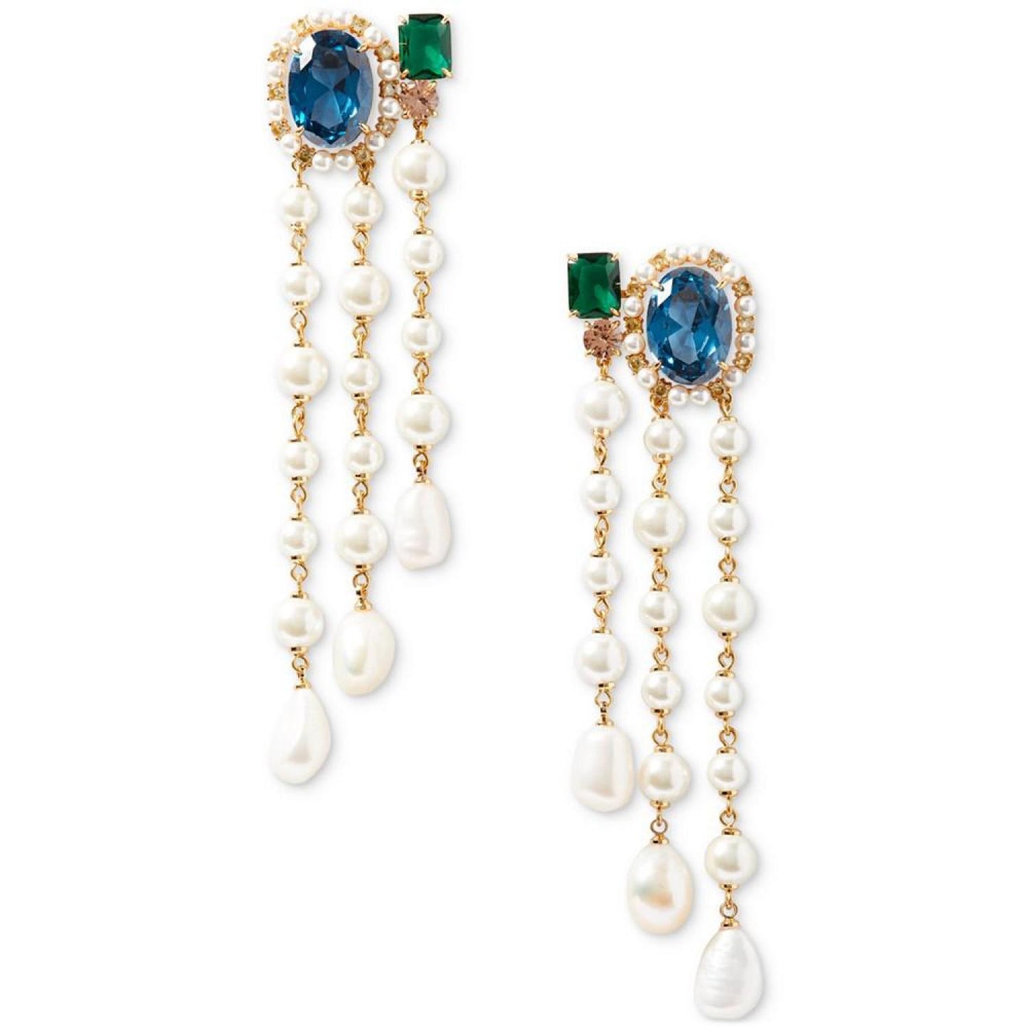 Gold-Tone Multicolor Crystal & Freshwater Pearl Fringe Statement Earrings