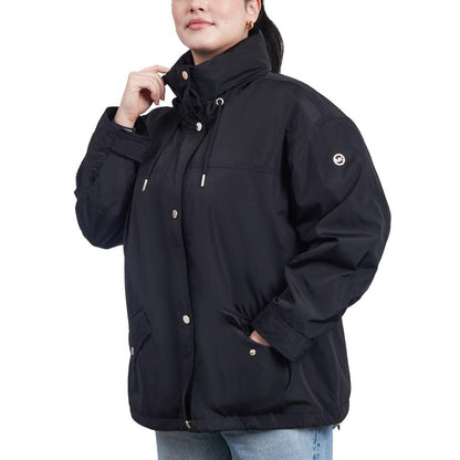 Women's Plus Size Cinched-Waist Bomber Raincoat