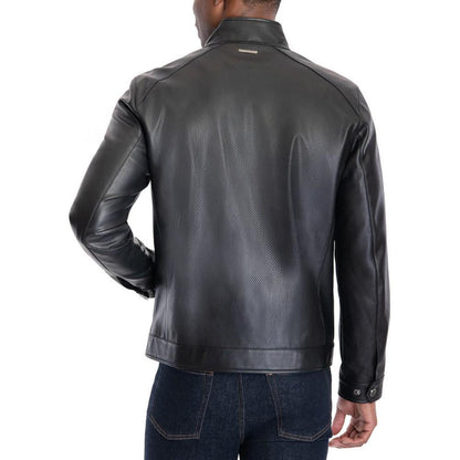 Men's Perforated Faux Leather Moto Jacket, Created for Macy's