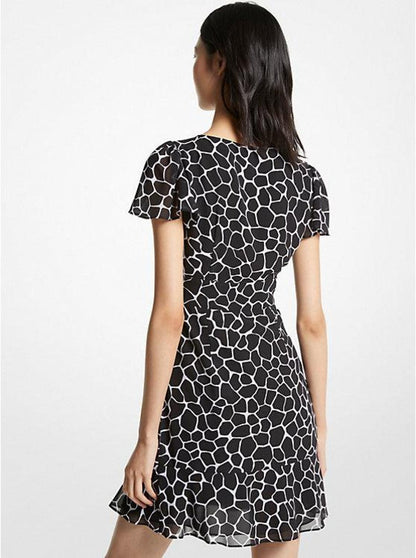 Animal Print Georgette Cutout Mini Dress