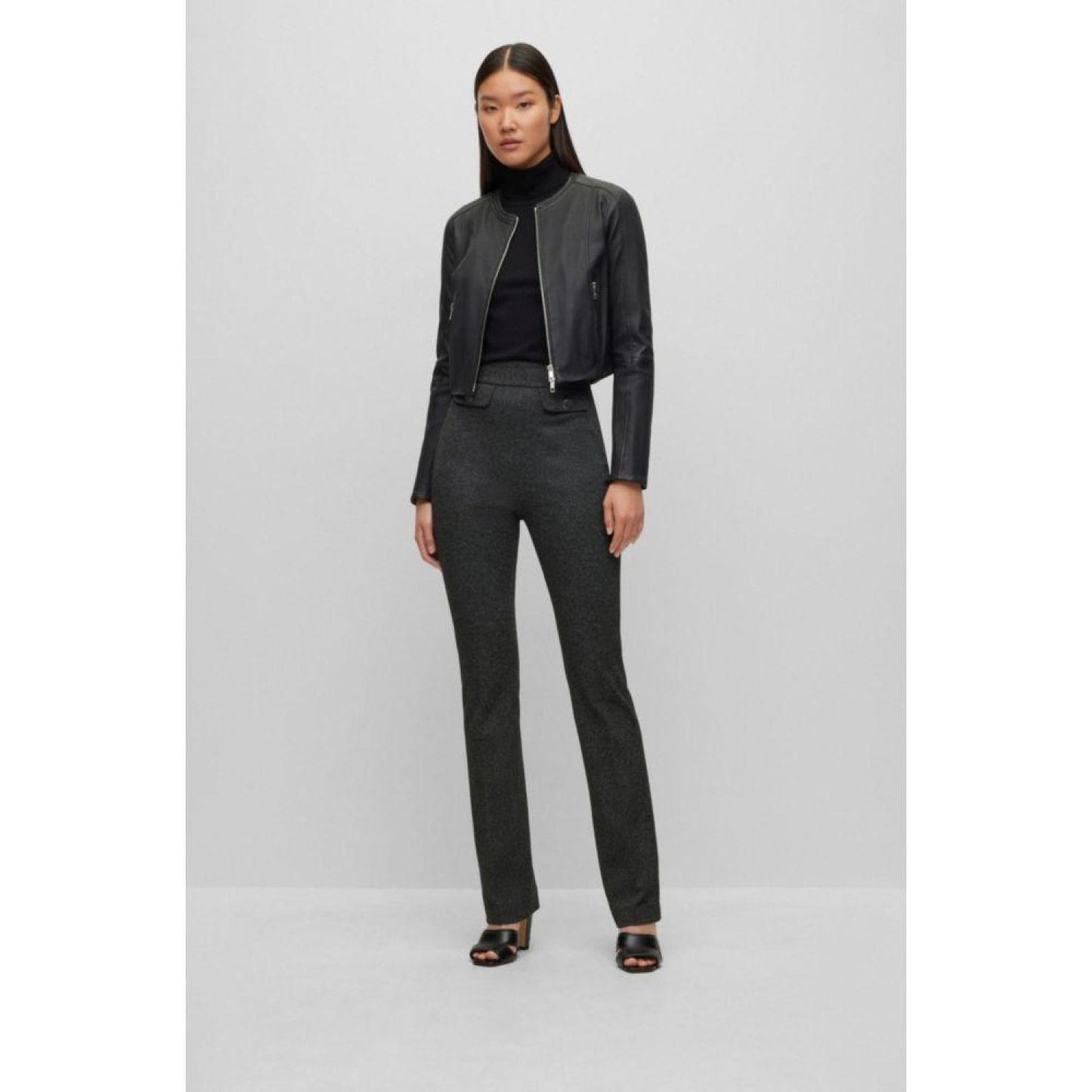 Collarless slim-fit jacket in rich leather