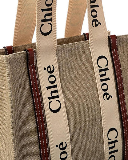 Chloé Woody Medium Canvas & Leather Tote