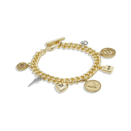 Faux Stone Signature Coin Charm Bracelet