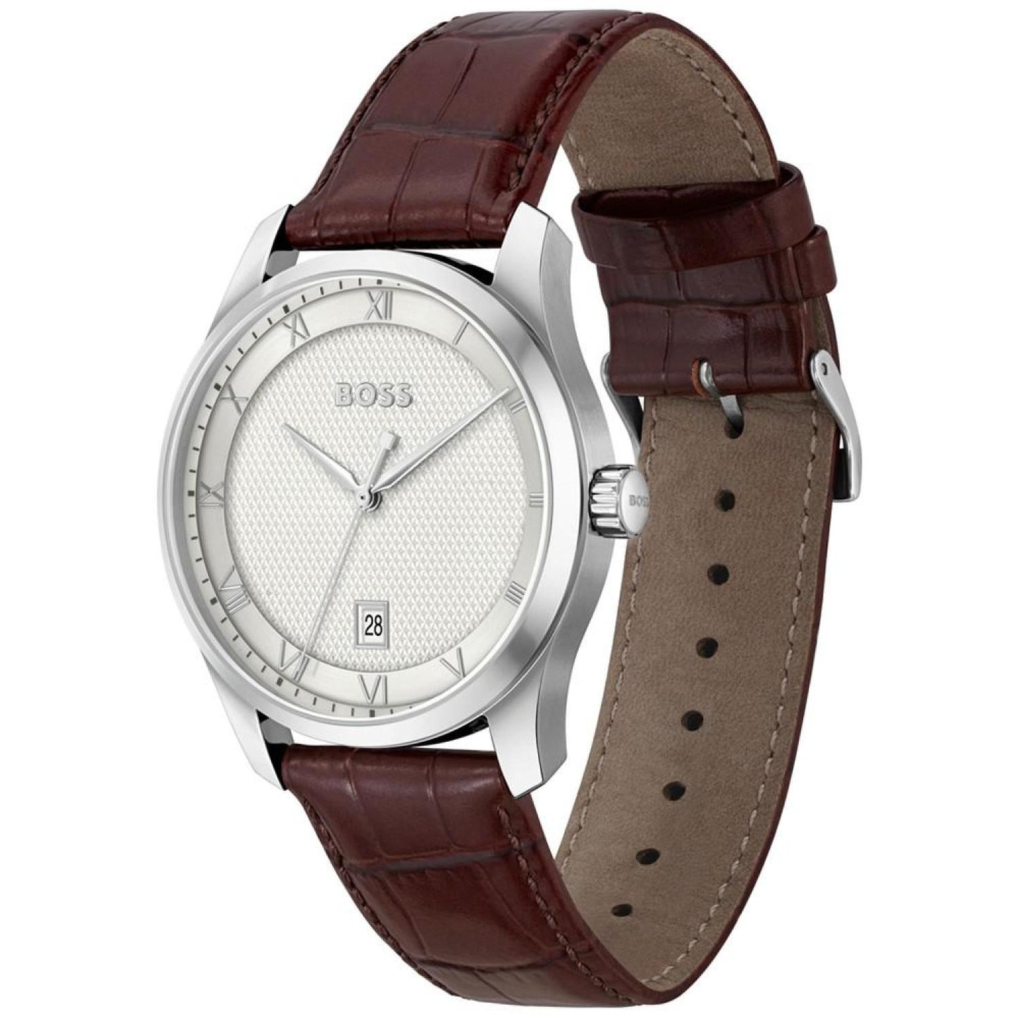 Men Principle Quartz Basic Calendar Brown Leather Watch 41mm