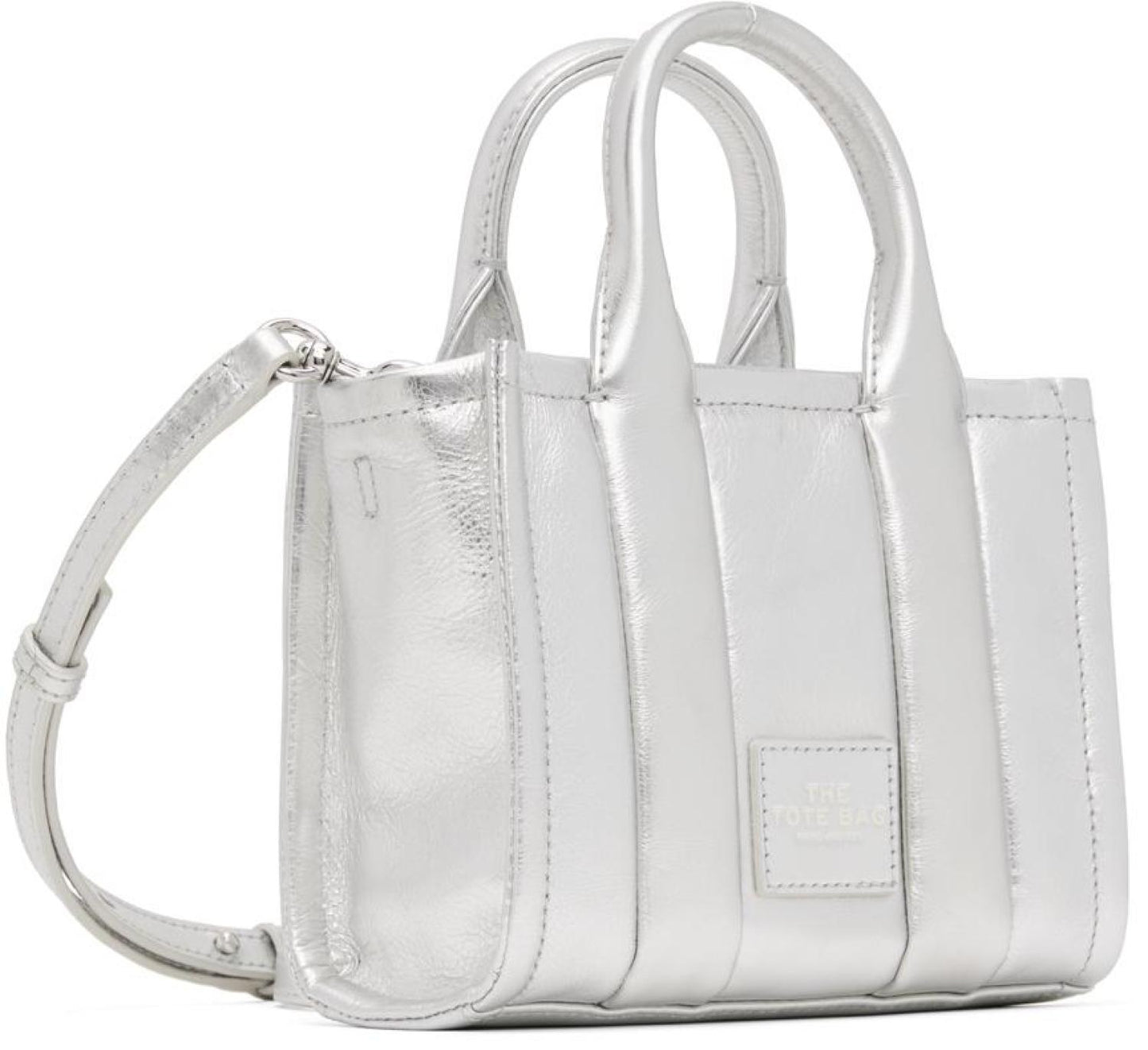 Silver 'The Shiny Crinkle Leather Mini Tote Bag' Tote