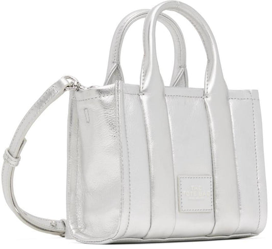 Silver 'The Shiny Crinkle Leather Mini Tote Bag' Tote