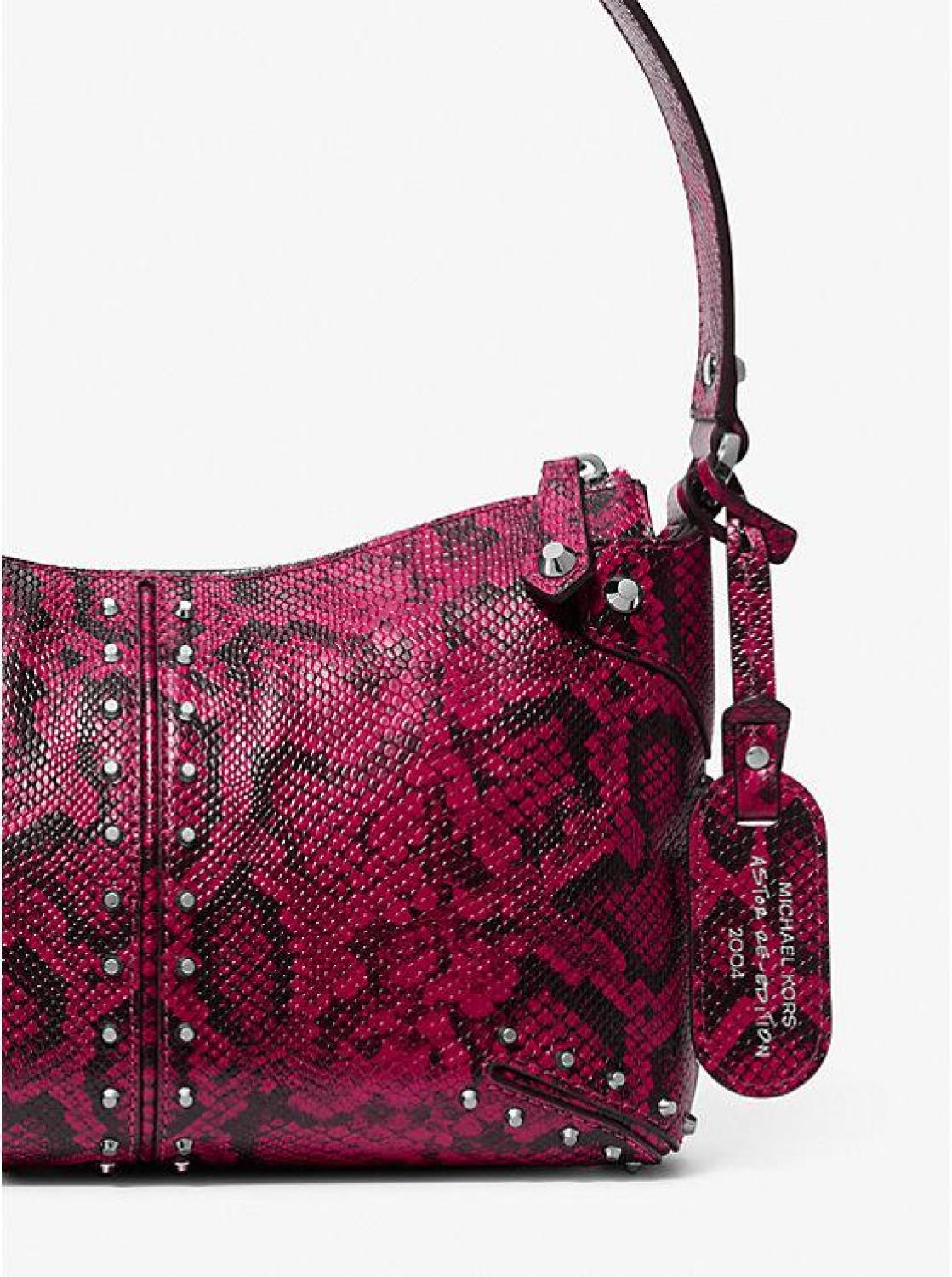 Astor Large Studded Snake Embossed Leather Shoulder Bag