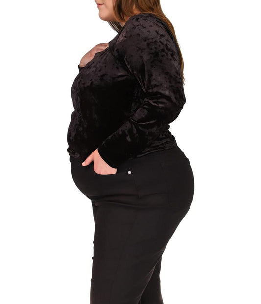 Plus Size Velvet Cutout Long Sleeve Top