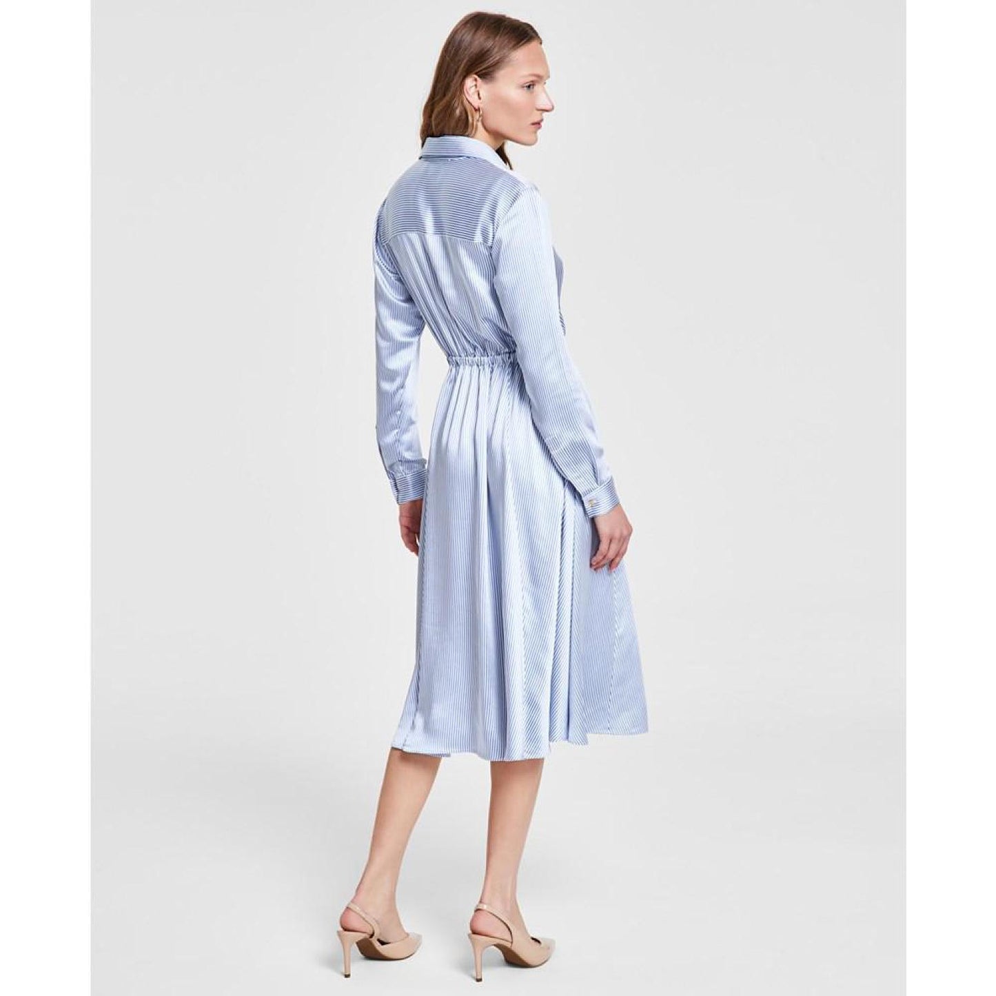 Petite Pinstriped Tie-Front Shirtdress