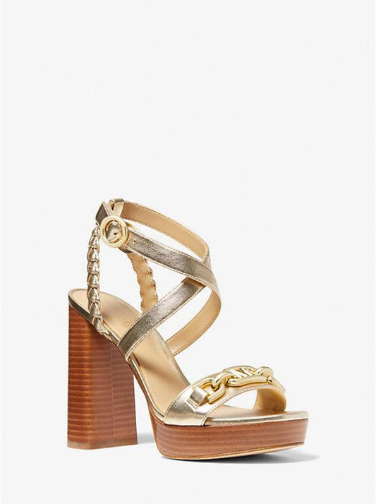 Kailey Embellished Metallic Faux Leather Platform Sandal