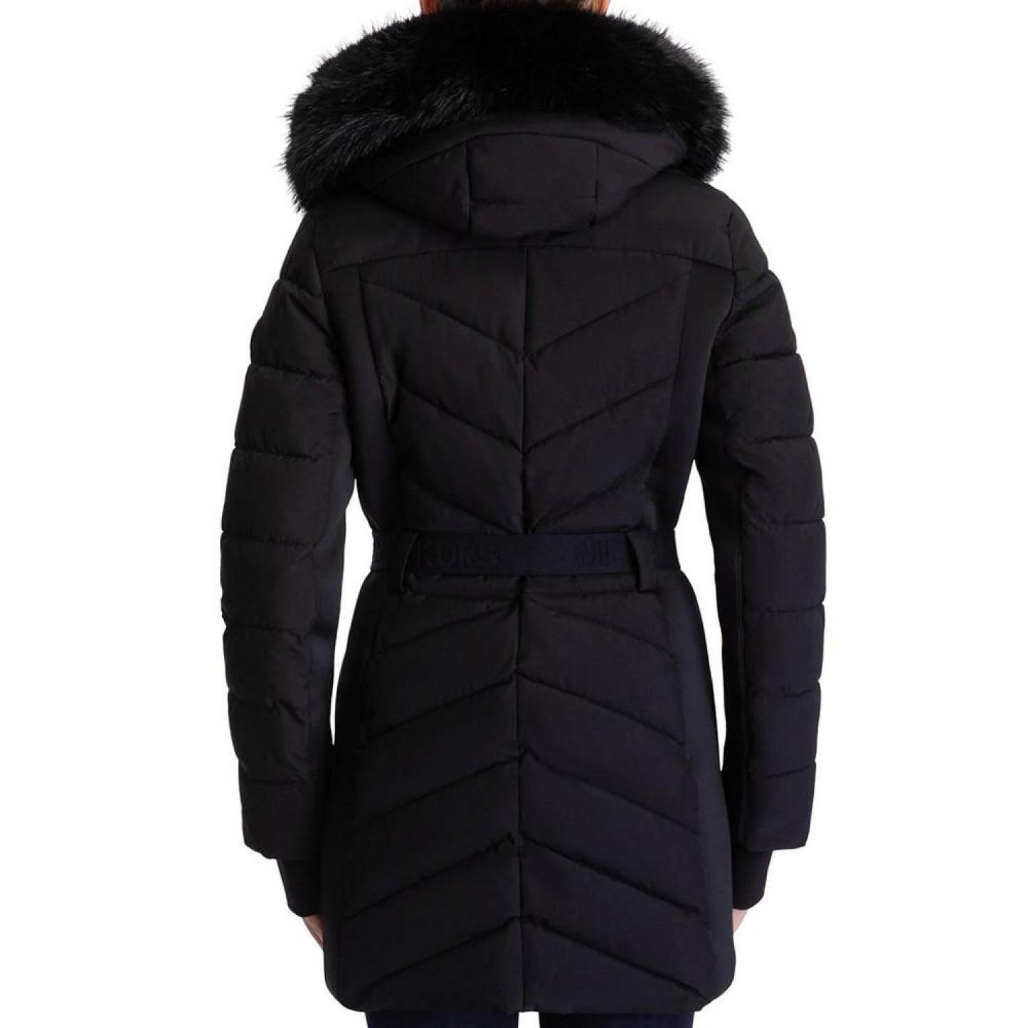 Women's Belted Faux-Fur-Trim Hooded Puffer Coat