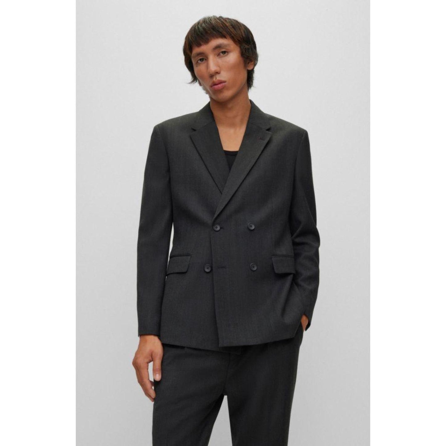 Double-breasted slim-fit suit in herringbone fabric