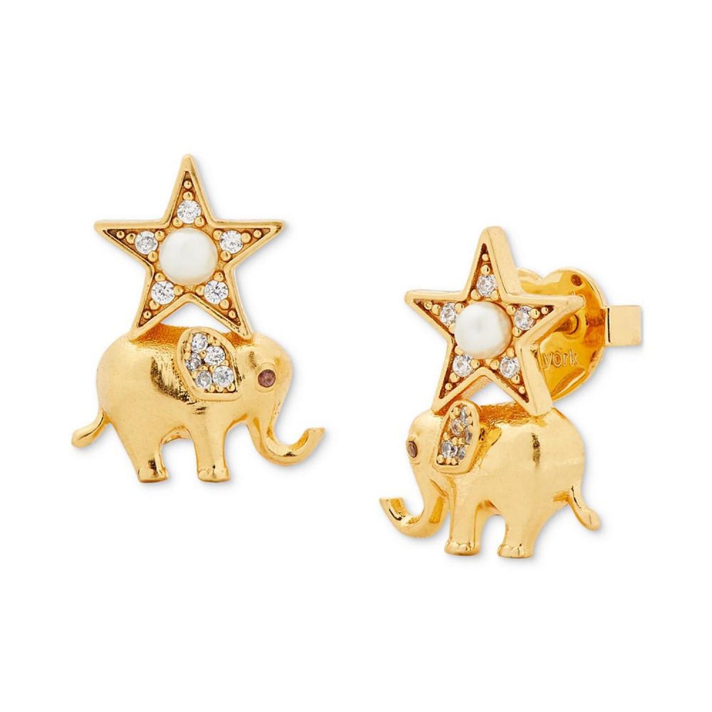 Gold-Tone Pavé & Imitation Pearl Elephant Stud Earrings