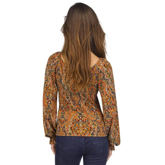 Women's Paisley Ruched Ruffled-Cuff Top