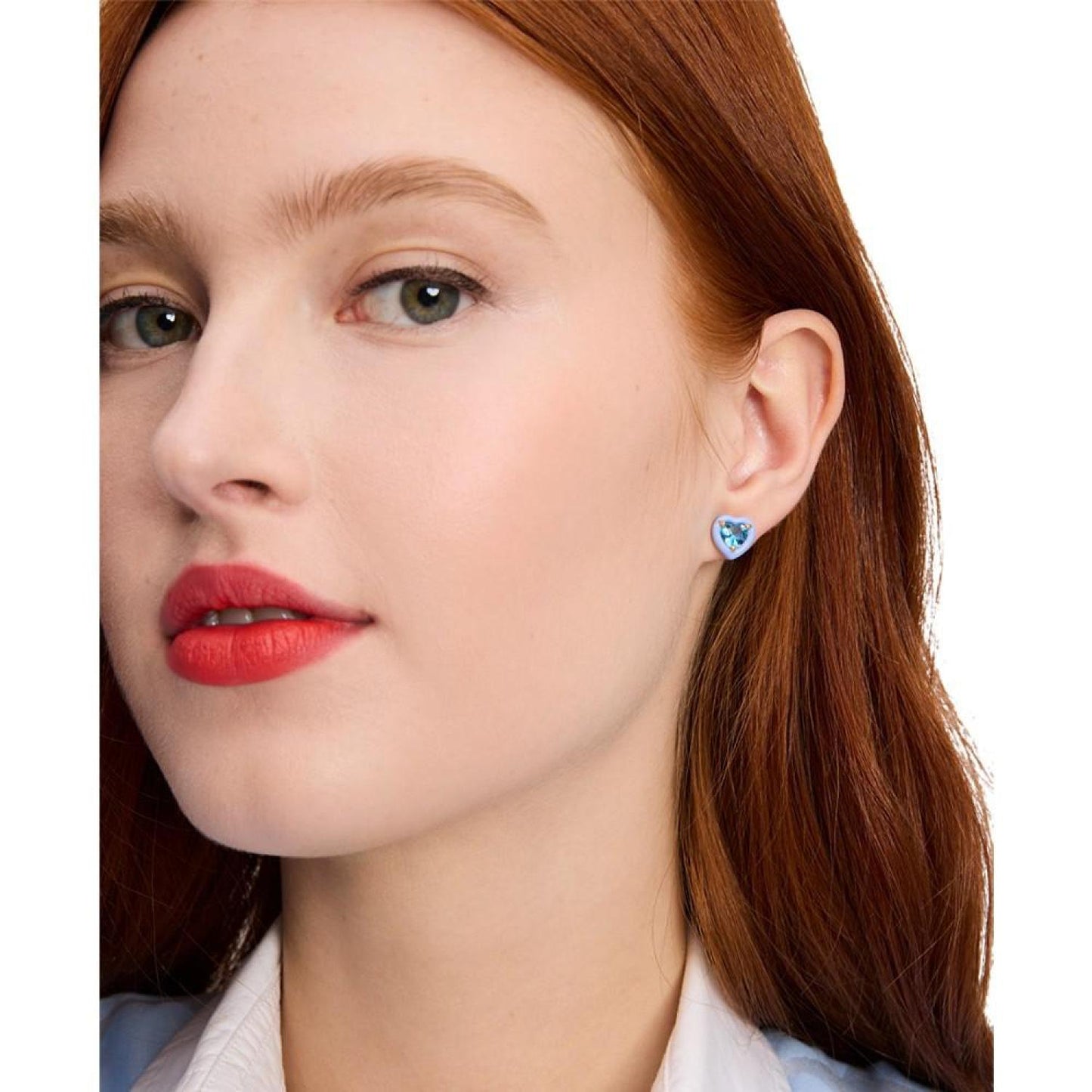 Gold-Tone Sweetheart Blue Stud Earrings