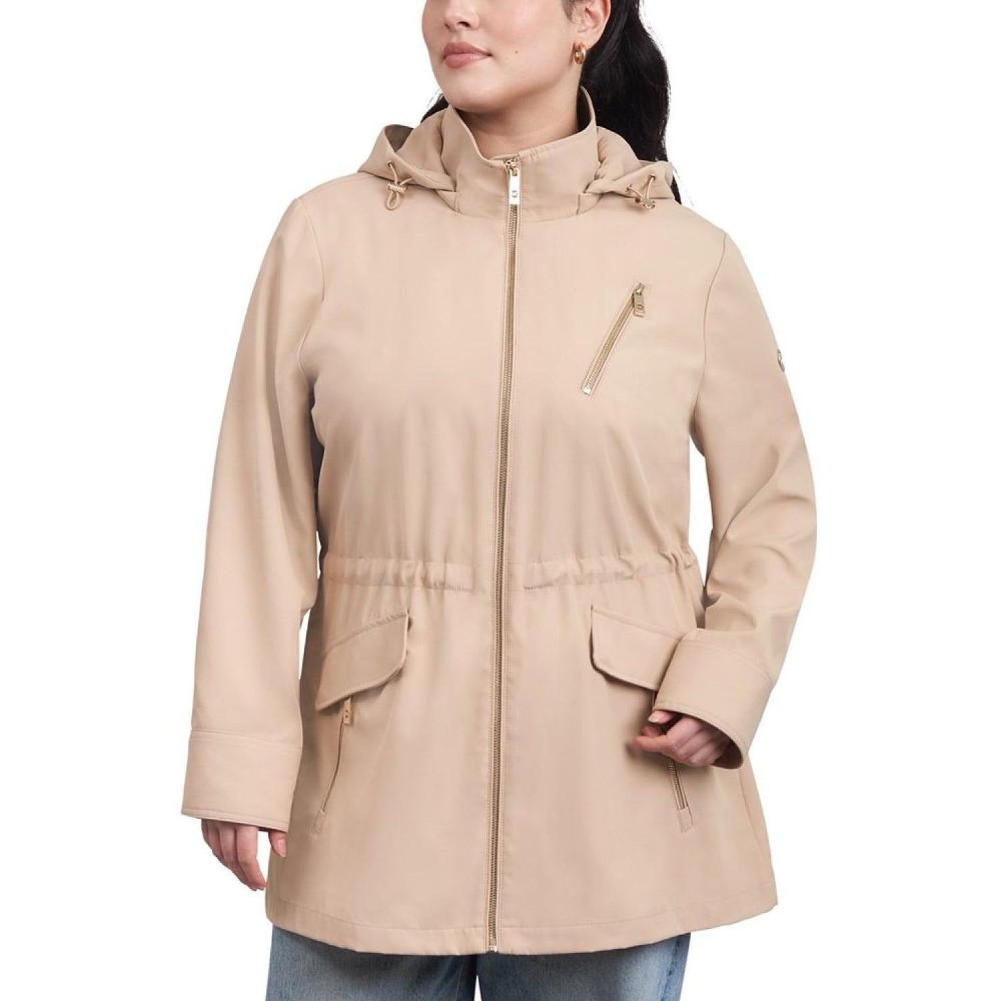 Women's Plus Size Hooded Water-Resistant Anorak Coat